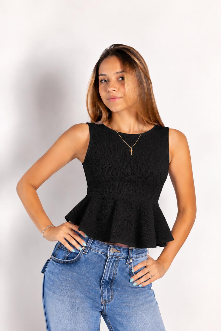 Blusa Feminina Peplum em Tricô Modal – Regata Acinturada