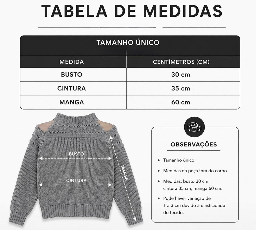 BLUSA DE FRIO NA LÃ MANGA BUFANTE COM RECORTES NO OMBRO