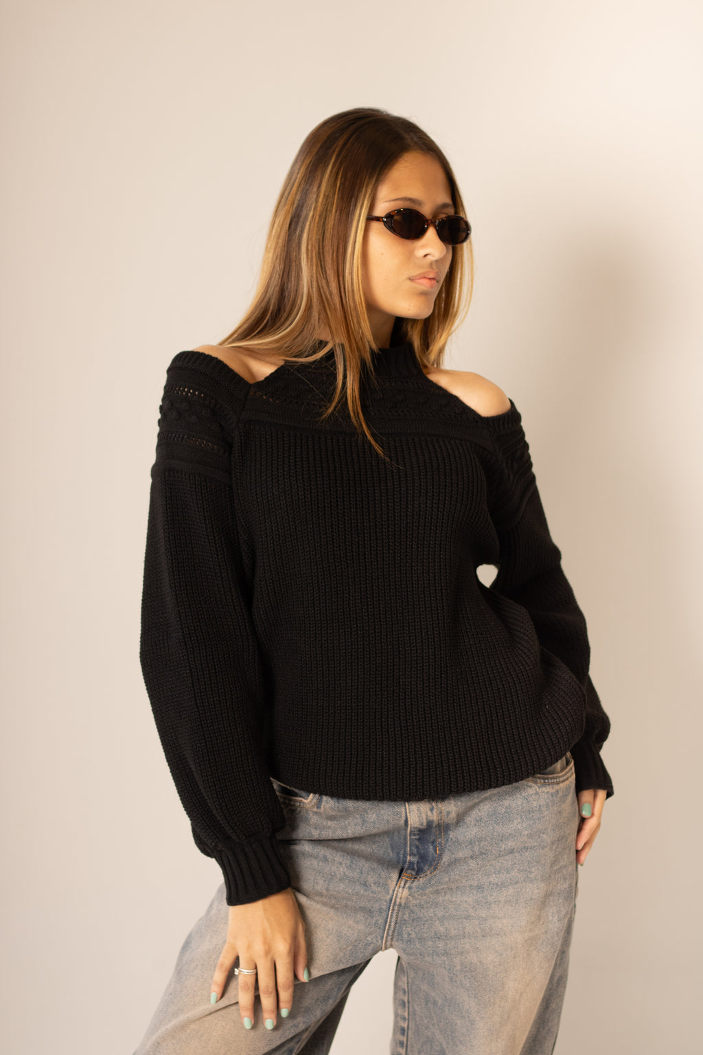Blusa de Lã Manga Bufante com Recorte