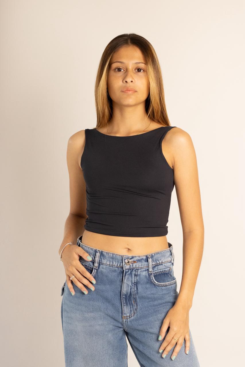 REGATA CROPPED COM DECOTE NAS COSTAS NO SUPLEX POLIAMIDA PARA O VERÃO
