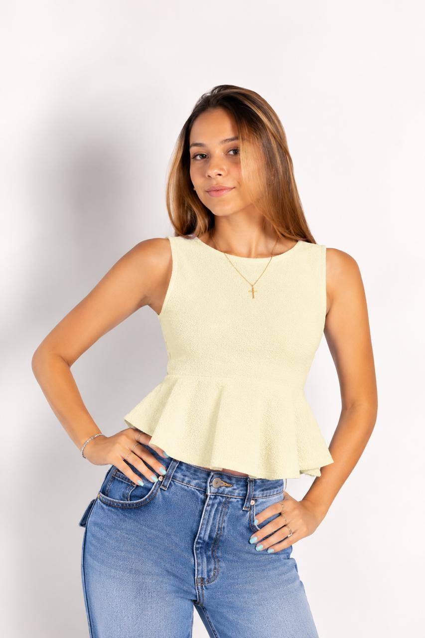 Blusa Feminina Peplum em Tricô Modal – Regata Acinturada